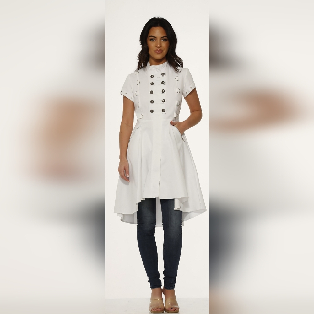 NWT Orchid Bloom White Jacquard HiLo Miktary Style Dress SZ 14